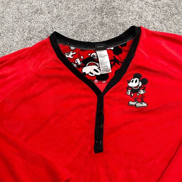 Disney Mickey Mouse Sleepwear Shirt Women XL Red Henley Long Sleeve Pajama Top - Picture 9 of 11